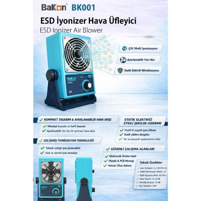 BAKON BK001 İYONİZER BK001 ESD İYONİZER HAVA ÜFLEYİCİ