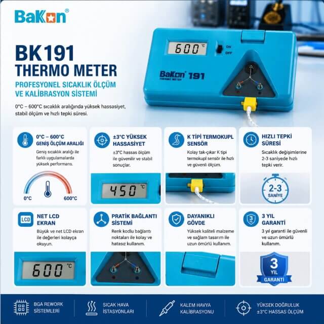 BAKON BK191 SICAKLIK ÖLÇER BAKON BK191 HAVYA UCU SICAKLIK TEST CİHAZI