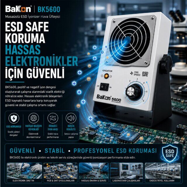 BAKON BK5600 MASAÜSTÜ İYONİZER BK5600 MASAÜSTÜ İYONİZER HAVA ÜFLEYİCİ 2.4M3 25W