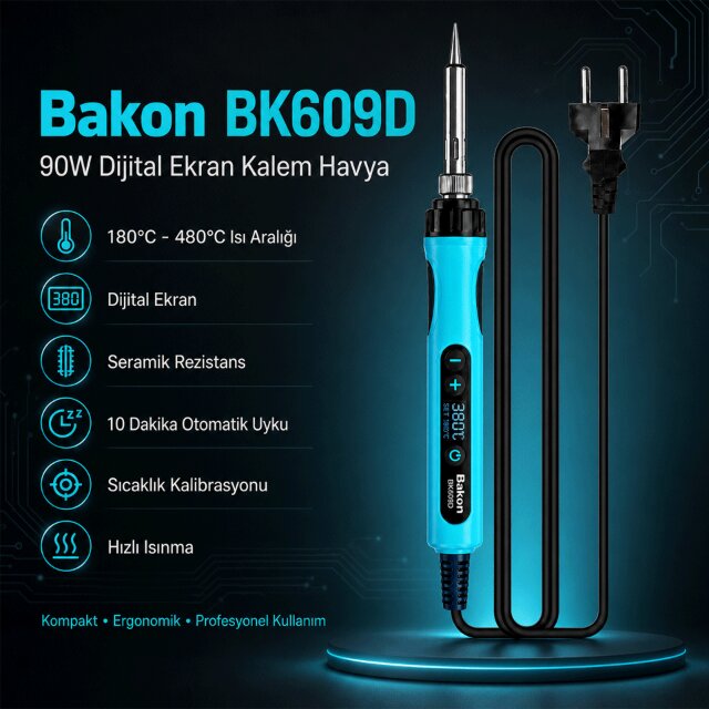 BAKON BK609D DİJİ. KALEM HAVYA BAKON BK609D 90W DİJİTAL EKRAN KALEM HAVYA