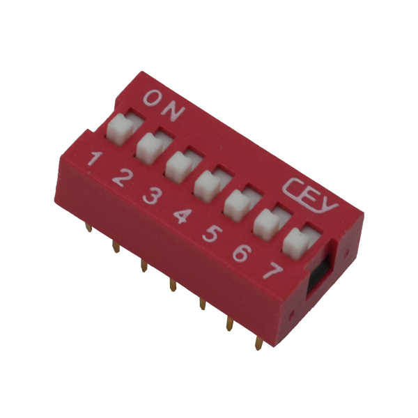 SWITCH DIP 7 Pos. SPST 100mA 24VDC THT V/T - DS1040-07RN