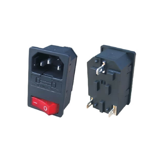 CONNECTOR AC POWER SOCKET RED WITH FUSE - KLS1-AS-303-11